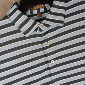 Peter Millar Summer Comfort Large Blue White Striped Golf Polo Shirt